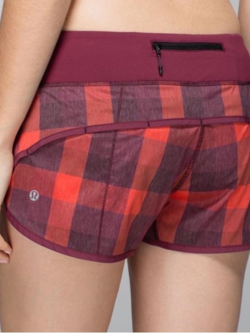 lululemon Speed Up Shorts Red Burgundy Plaid Running Athletic Size 6